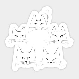 Five line art cats portrait Sticker